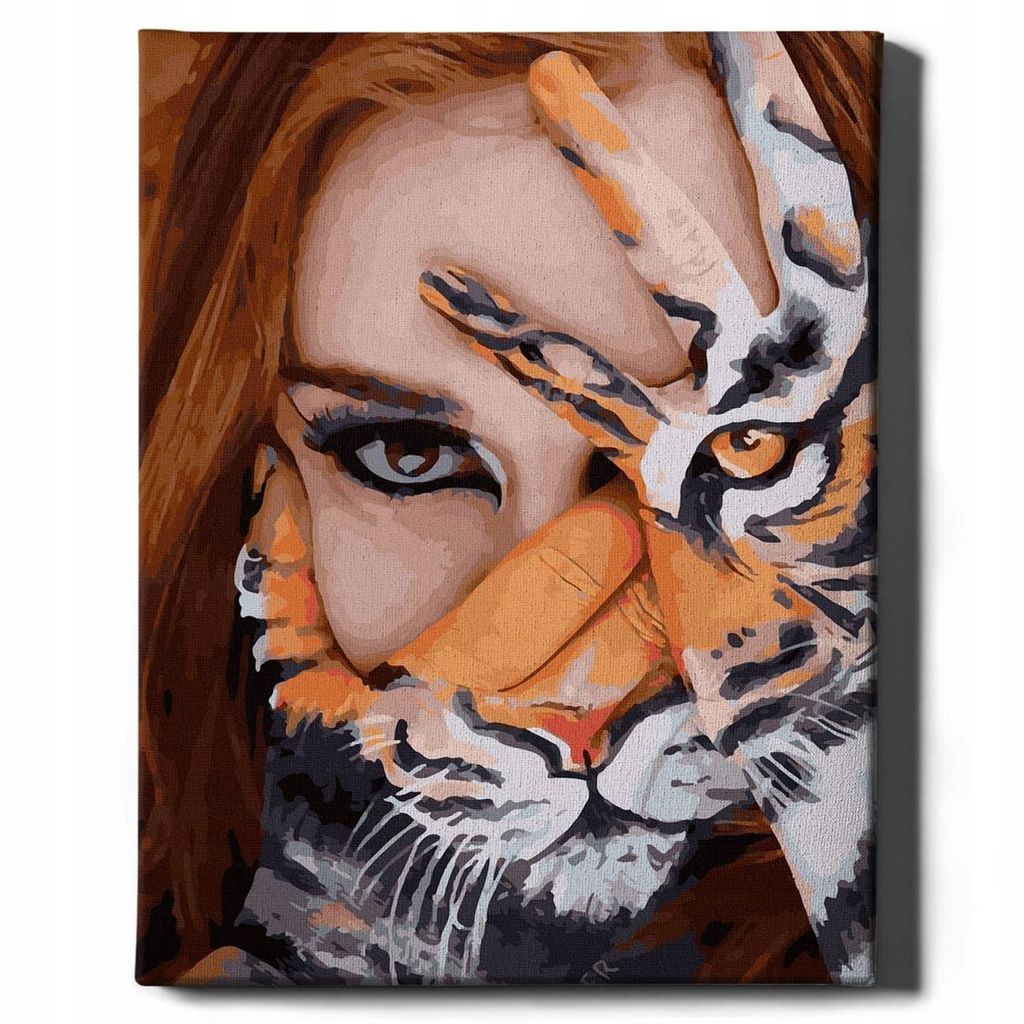 Oh Art! Malen nach Zahlen für Erwachsene Kinder Frau mit Tiger 40 x 50 cm – Leinwand mit Rahmen, Acrylfarben, 3 Pinseln und Zubehör - Geschenk