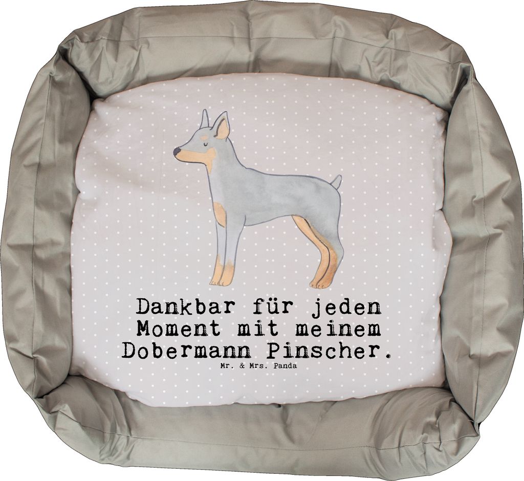 Mr. & Mrs. Panda Hundekörbchen Dobermann Pinscher Moment - Grau Pastell - Geschenk, Valentinstag, Muttertag, Ostern, Weihnachten, Hund, Umzug