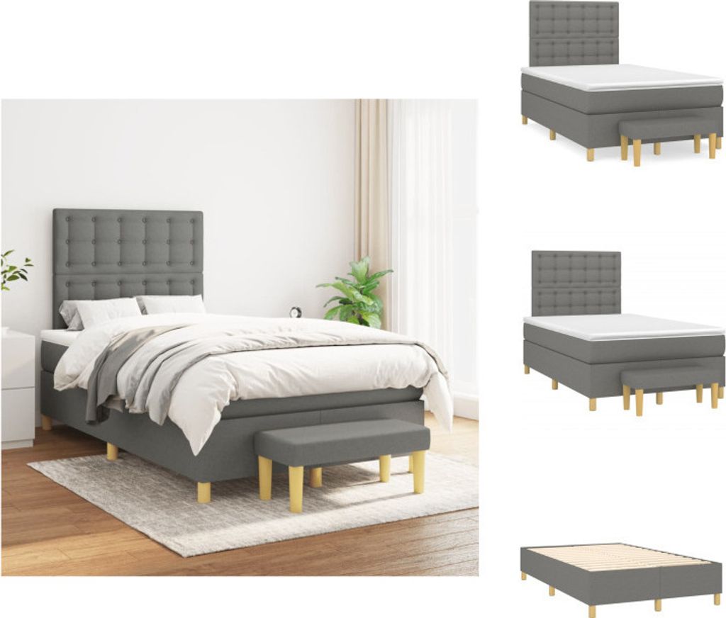vidaXL Boxspringbett mit Matratze Dunkelgrau 120x200 cm Stoff - Betten & Bettgestelle