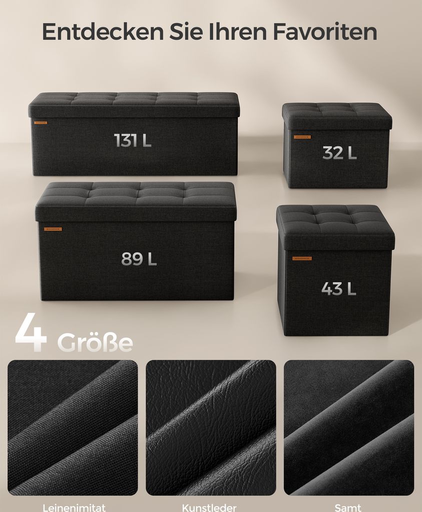 SONGMICS 76cm Sitzbank mit Stauraum, klappbare Sitztruhe, Produktbild 5