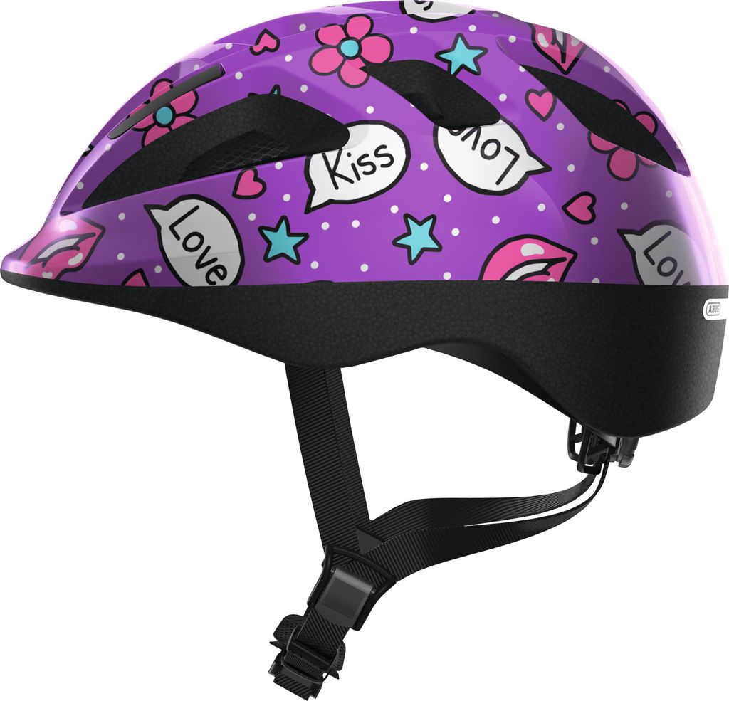 ABUS Kinderhelm Smooty 2.0 - Robuster Fahrradhelm für Kleinkinder im Beifahrersitz - für Mädchen und Jungen - Lila mit Muster, Größe M (50-55 cm)