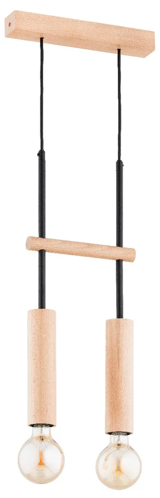 Suspension pour îlot de cuisine en bois et noir DILAN 80 cm 2xE27