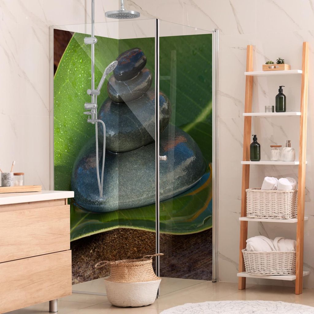 Duschrückwand Spirituell selbstklebend - 0.35 mm Wandpaneel wasserfest Design grün Motiv Badrückwand fugenlos Smart matt 90x200 cm