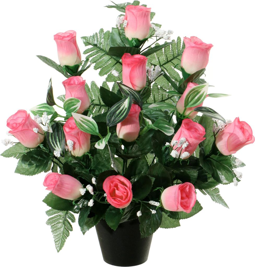 Louis Maes Kunstliche Blumen Rosen/Pflasterblume im Topf - hellrosa - H35 cm