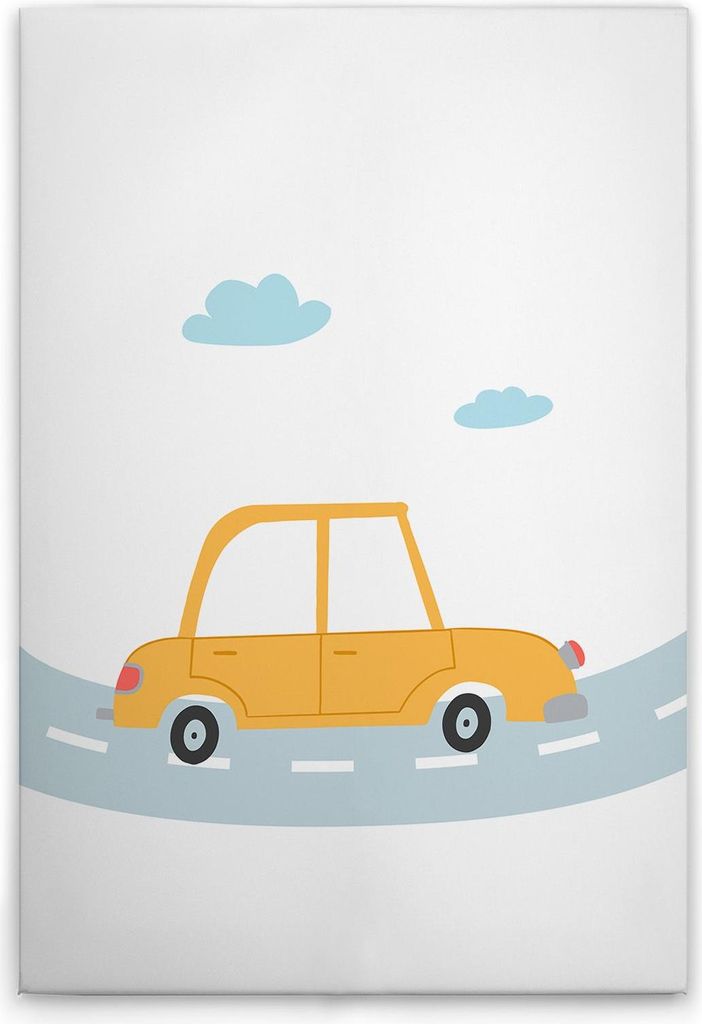 TADESSI Leinwandbild Kinderzimmer Autos - Wandbild 60 x 90 cm - Kunstdruck auf Leinwand in Weiß Gelb - M1-No.51401