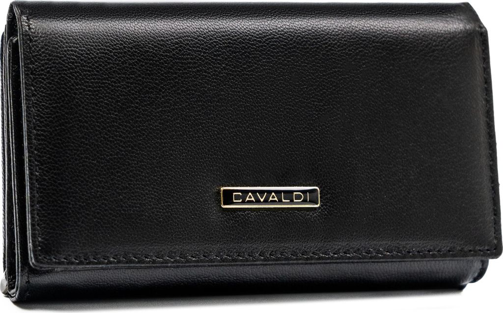 4U Cavaldi | Mittlere Brieftasche, mit Lederverschluss, für Damen, Schwarz, 14.5x8.5 cm