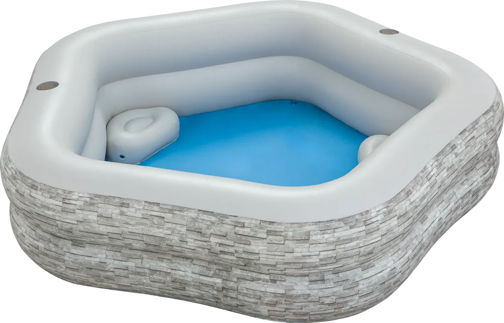 Piscine gonflable familiale 213x206x53 cm décor pierre grise et crème