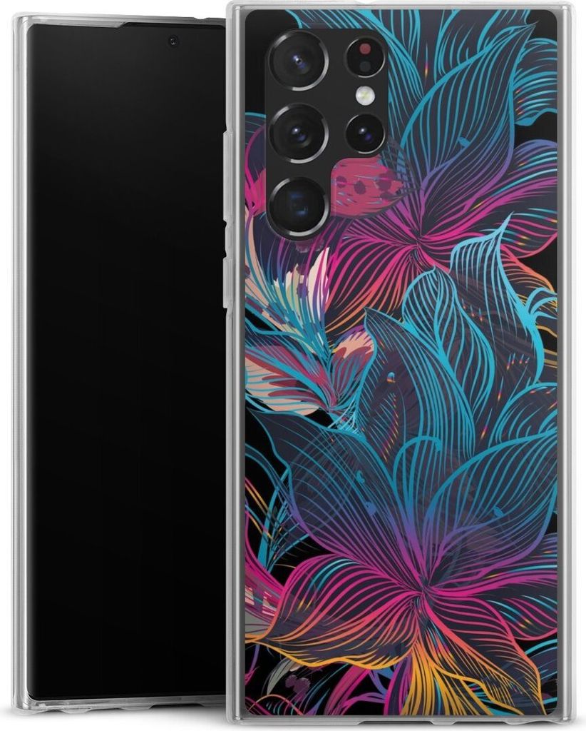 DeinDesign Handyhülle für Samsung Galaxy S22 Ultra Silikon Hülle Case Smartphone Schutzhülle Blumen Neon bunt