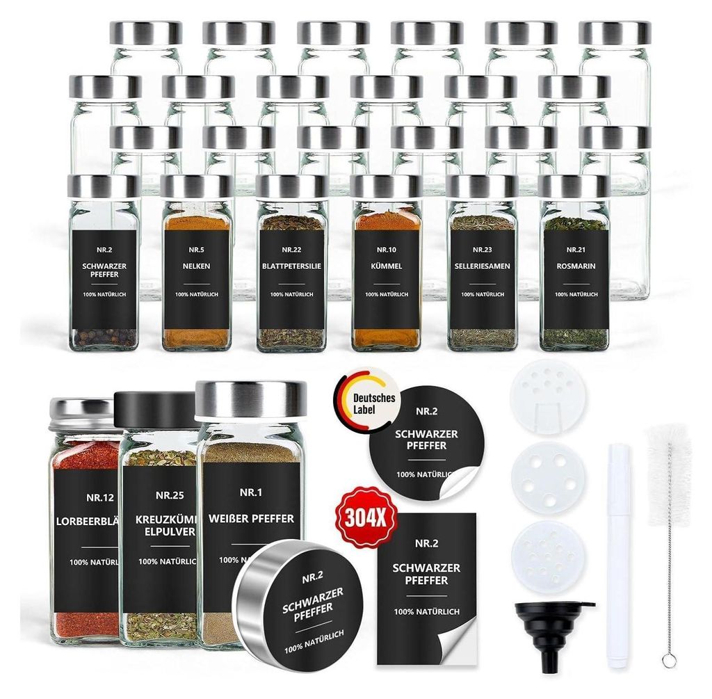 Gewürzgläser Set 24er: Eckige Gewürzdosen Glas mit Produktbild 