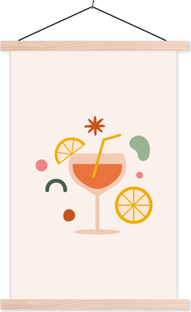 MuchoWow Textilposter Cocktail - Orange - Sommer 60x90 cm mit holzfarbenen Rahmen - Textil