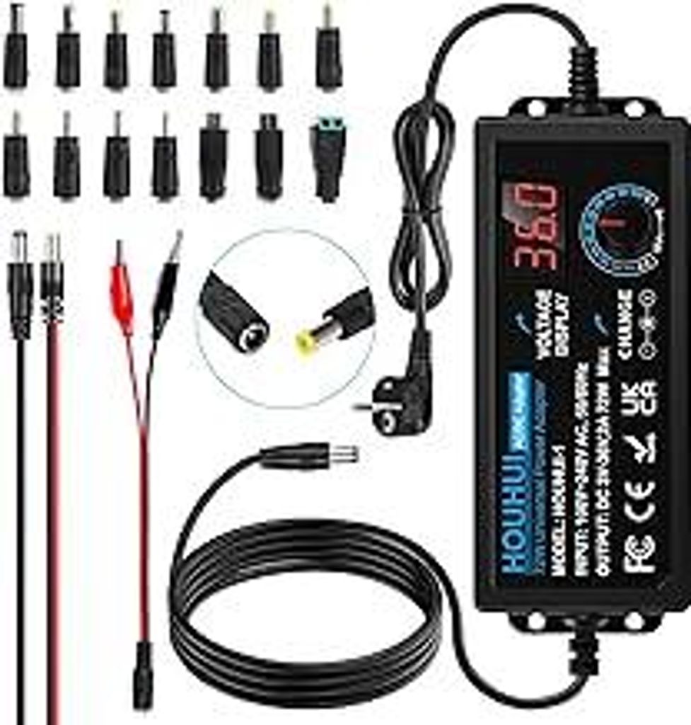 3V-36V Einstellbares Netzteil Universal Netzteiladapter 2A 72W Verstellbarer Netzadapter 100V-240V AC to DC mit LED Spannungsanzeige und 5,5x2,5mm ...