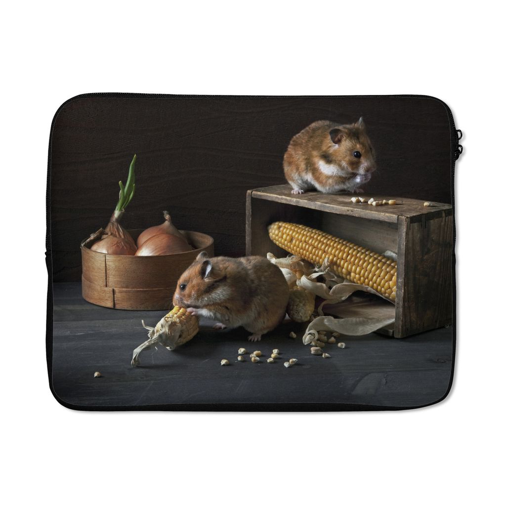 MuchoWow Laptop Hülle 17 Zoll Laptoptasche Stilleben von Hamstern, die Mais fressen - Zipper - Schutzabdeckung
