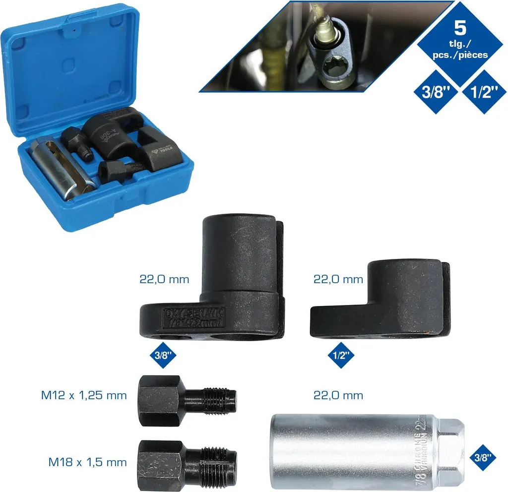 Coffret de douilles spéciales pour sonde lambda et capteur oxygène 5 pcs