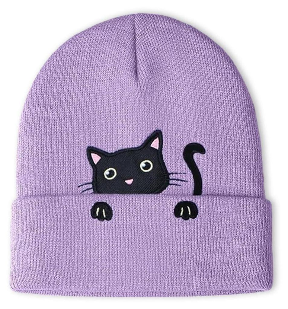 Katzenmütze Kinder Mädchen Wintermütze Beanie Lila mit Produktbild 