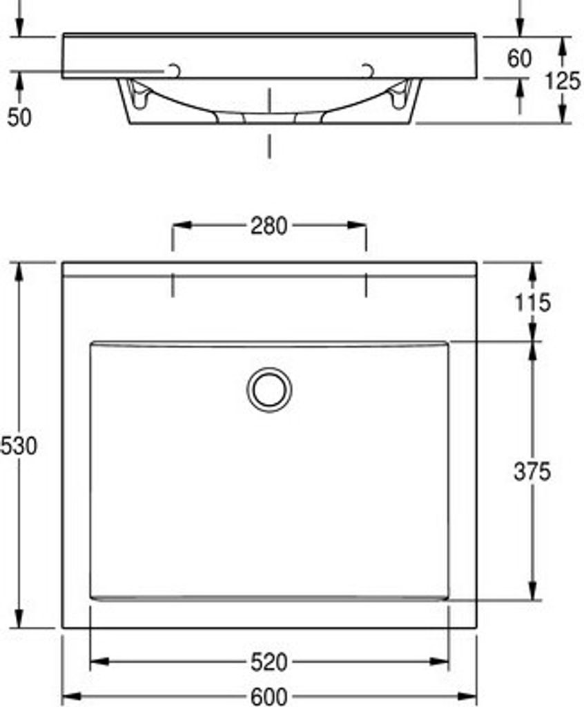 KWC Waschtisch ANMW410 aus mineralischem Werkstoff zur Wandmontage, Variante:Ohne Armaturenbohrungen