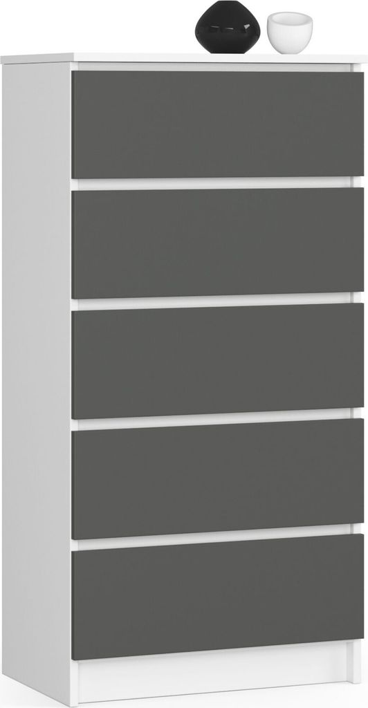 Kommode in weiß-grau mit 5 geräumigen Schubladen, 60 cm breit, 121 cm hoch Kommode Schlafzimmer Flur Wohnzimmer Organizer Kommode mit Schubladen ...
