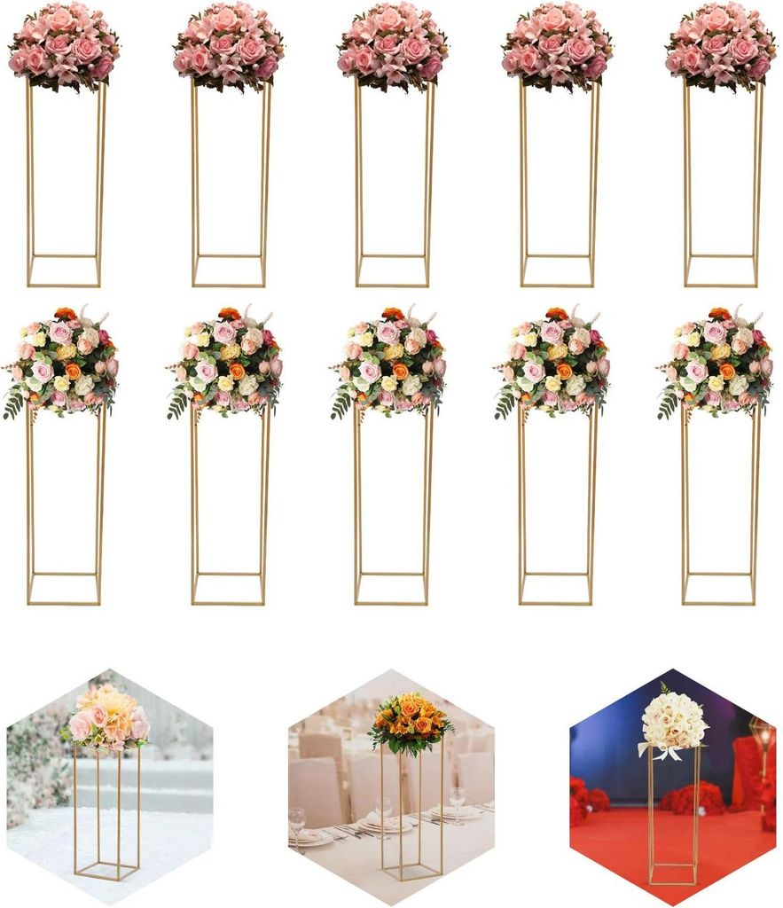 Blumenständer 10 Stück - Geometrischer Vasenständer/Gangständer - Metall - Tischdeko Mittelstück - Hochzeit - Gold