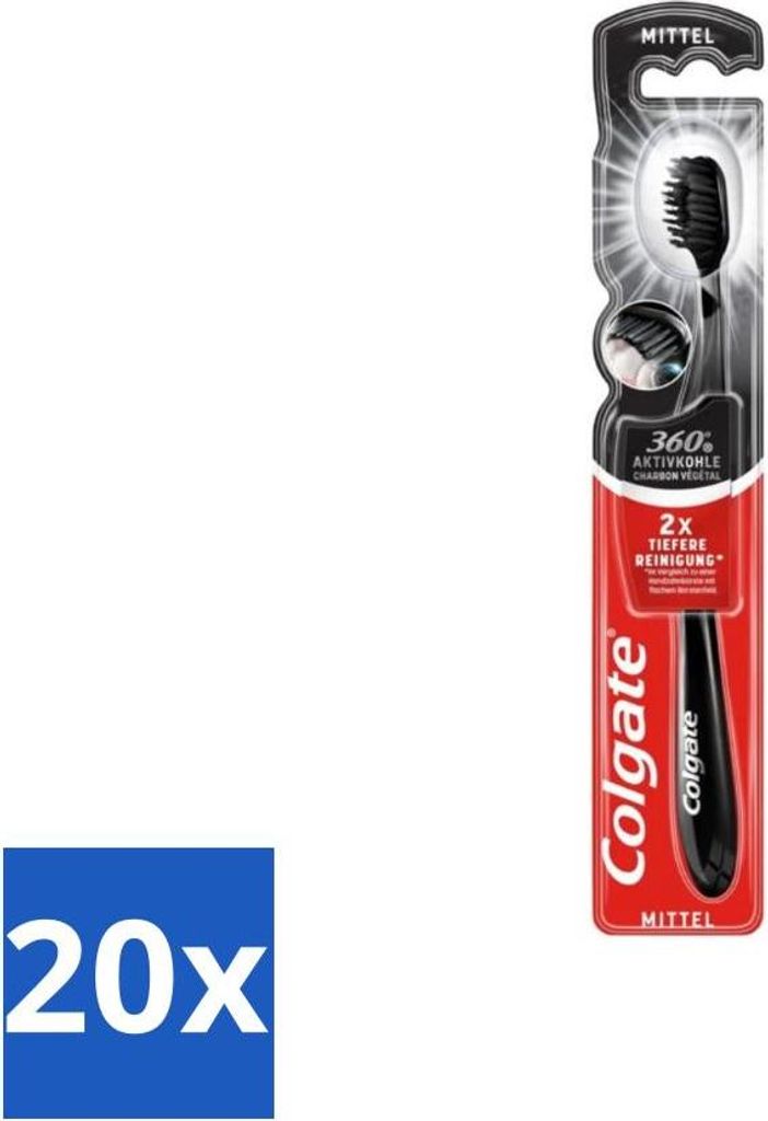 Colgate Zahnbürste Charcoal Black 360 Medium Black 1 Zahnbürste - Vorteilspack - 20 Stücke