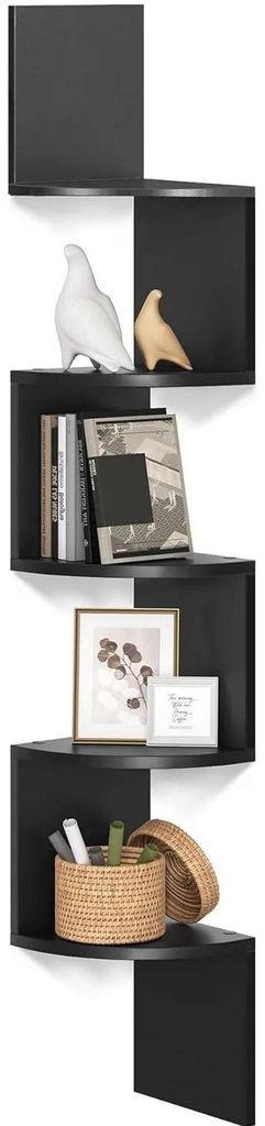 Eckregal - Wandregal - 5 Ebenen - Holz - Modern - Für Pflanzen & Aufbewahrung - Schwarz