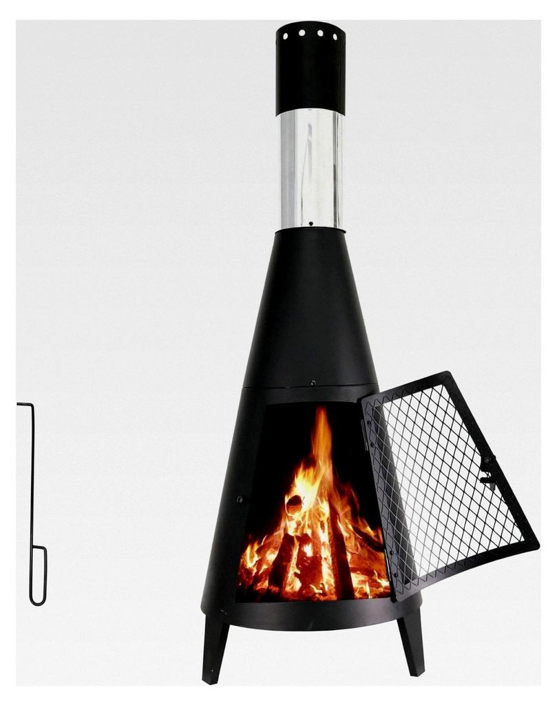 Chiminea Outdoor-Kamin für den Außenbereich, Holzfeuerstelle, freistehender Kamin mit Holzrost, Netzgitter für Terrasse, Garten, Schwarz