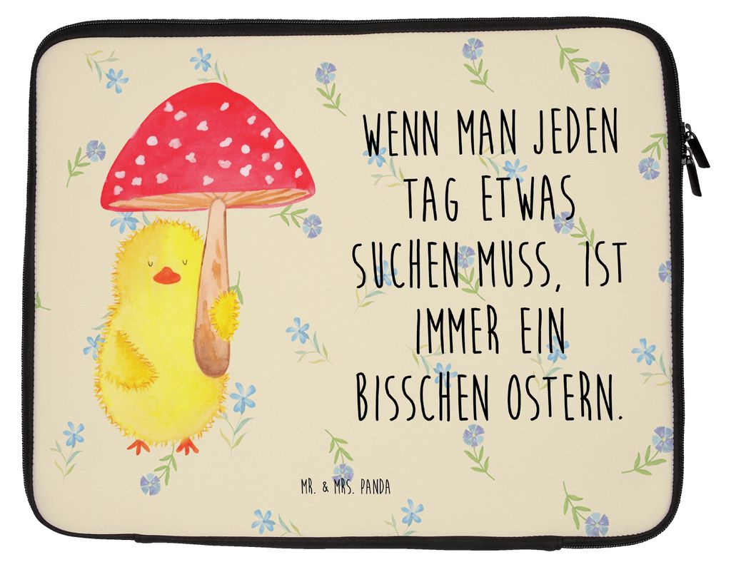 Mr. & Mrs. Panda Laptop Tasche Küken Fliegenpilz 33 x 42 cm - Blumig - Geschenk, Ostergrüße, Glückspilz, Hülle, Ostern, Sleeve, Frohe, Case, L...
