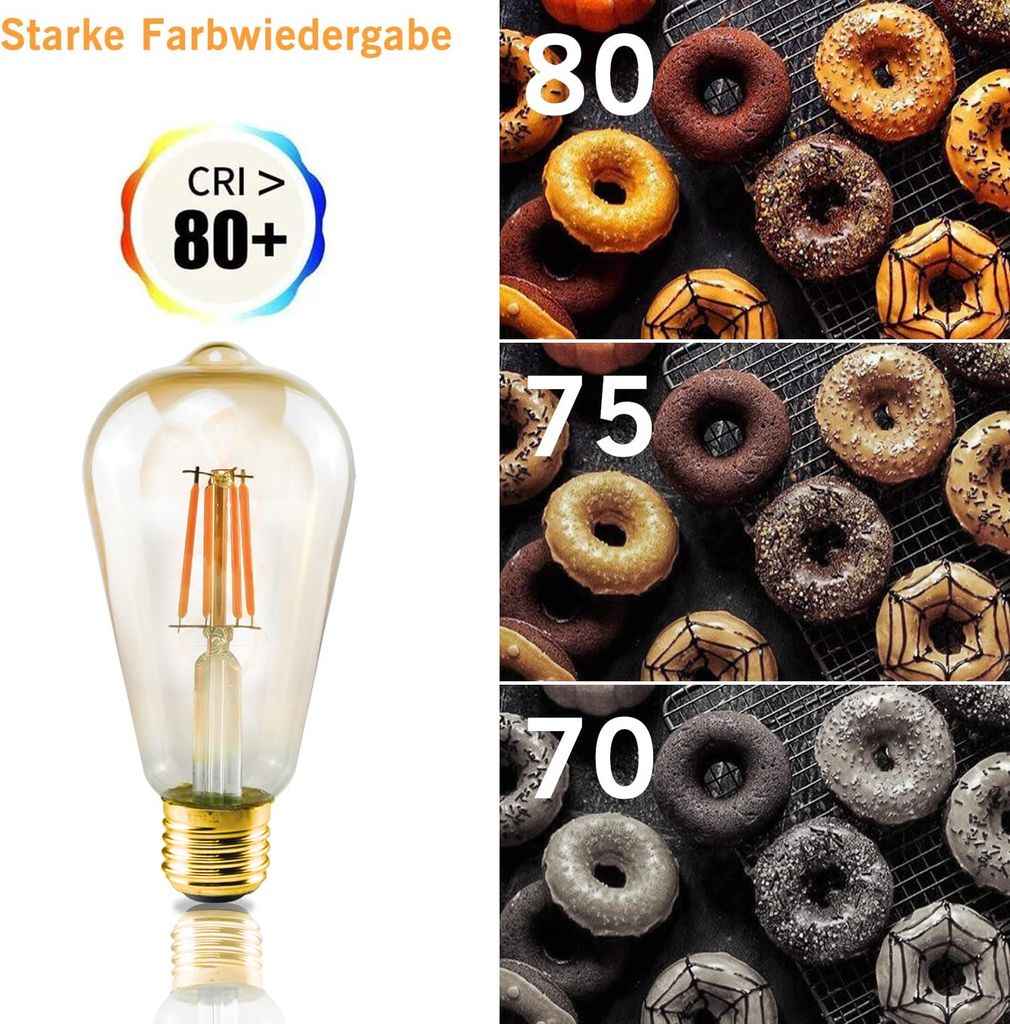 ZMH 6x LED Edison Glühbirne E27 Vintage Glühlampe Warmweiß Produktbild 9