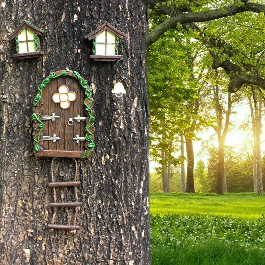 Porte et Fenêtres Féériques pour Arbres - Décor Jardin Phosphorescent (A)