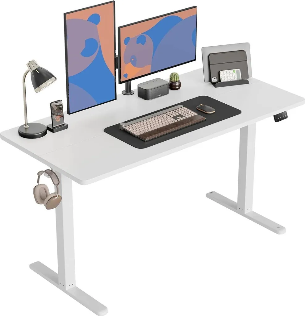 Bureau assis debout électrique 152x60cm blanc pour ergonomie au travail
