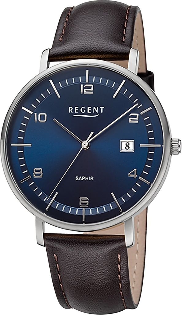 Regent Leder Herren Uhr Armbanduhr Quarz dunkelbraun Lederarmband D2URF1515