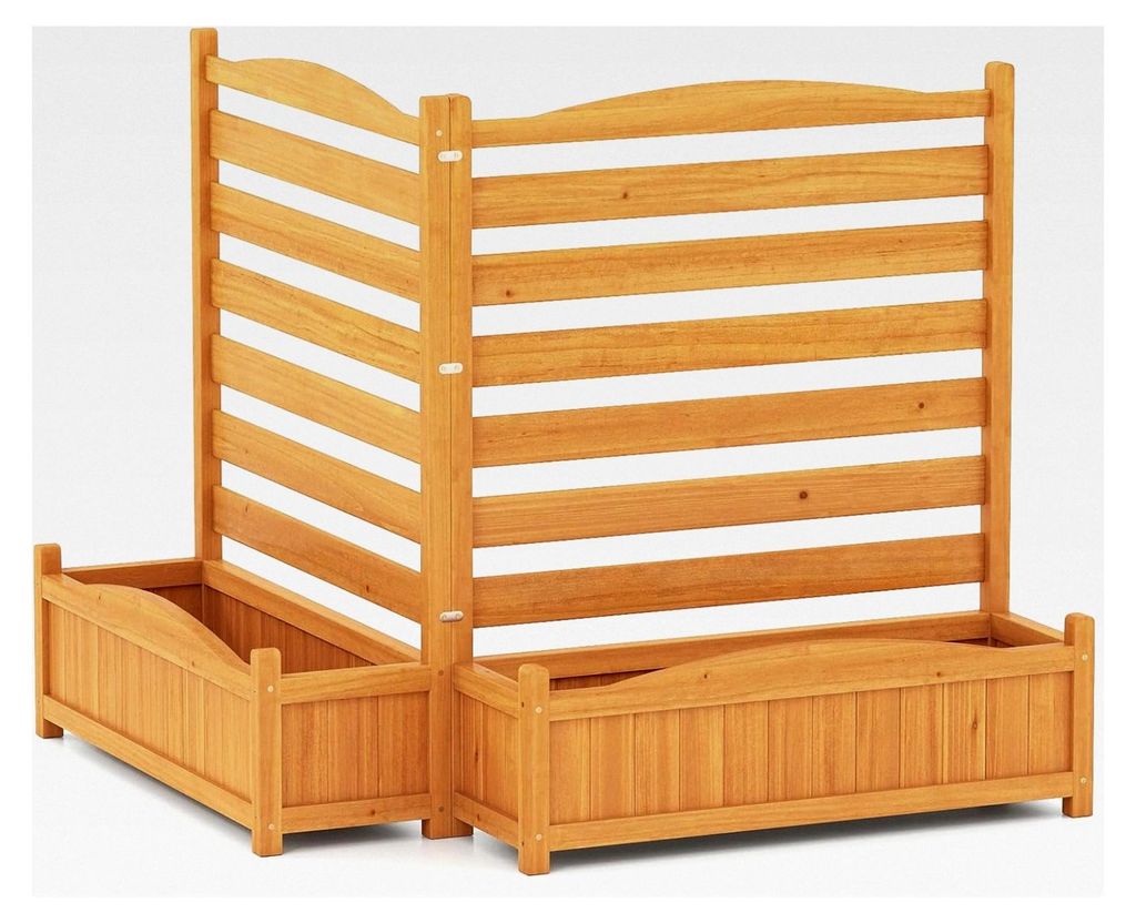 Blumenkästen mit Rankgitter, Pflanzkasten aus Holz mit Spalier, Sichtschutz für Garten, Hof und Balkon, Natur (2-teilig)