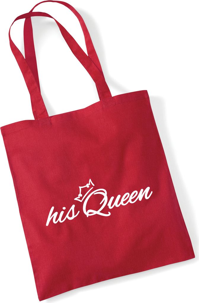Huuraa Jutebeutel his Queen Krone 10 Liter Classic Red Baumwolle Tasche Geschenkidee