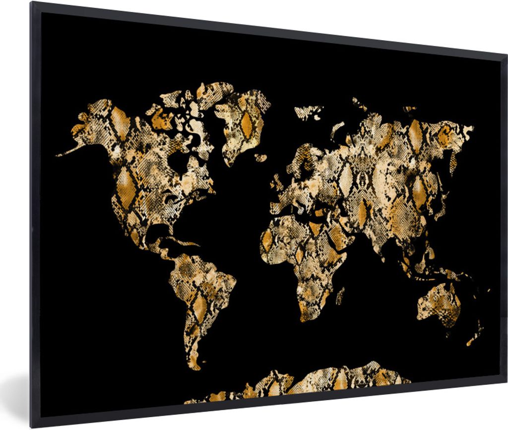MuchoWow Gerahmtes Poster Karte - Luxus - Schlange 30x20 cm - Poster mit Schwarzem Bilderrahmen Wandposter Rahmen Foto Bilder - Kunstdruck - Bild...