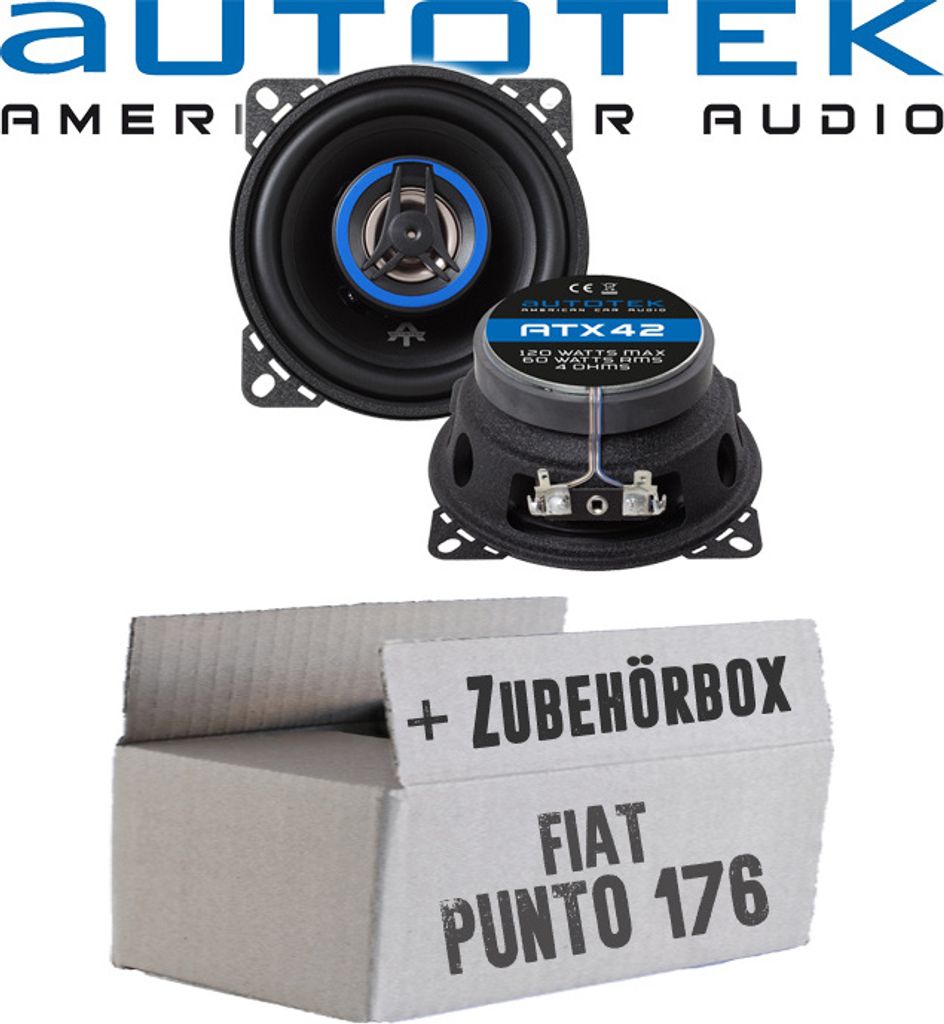 Lautsprecher Boxen Autotek ATX-42 | 2-Wege 10cm Koax Lautsprecher 100mm Auto Einbauzubehör - Einbauset passend für Fiat Punto 1 176 Heck - justSOUND