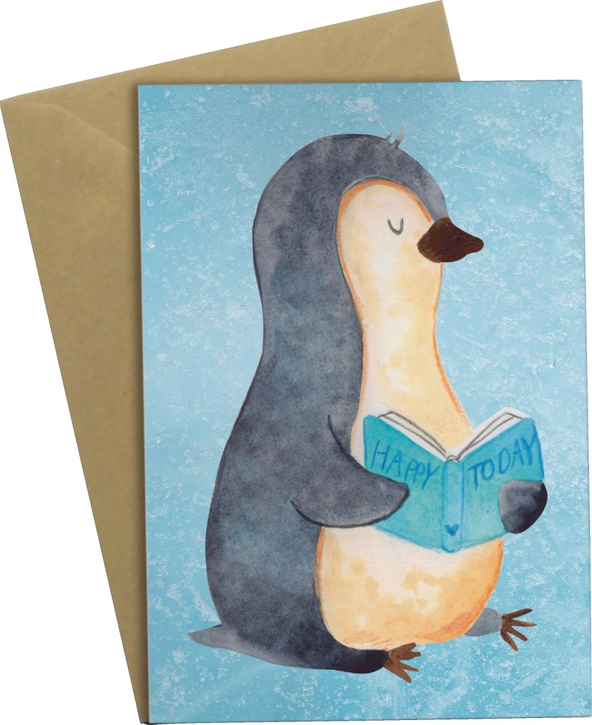 Mr. & Mrs. Panda Grußkarte Pinguin Buch - Eisblau - Geschenk, weihnachtskarten, Ferien, Nichtstun, osterkarte, osterkarten, Ausruhen, Pinguine, ko...