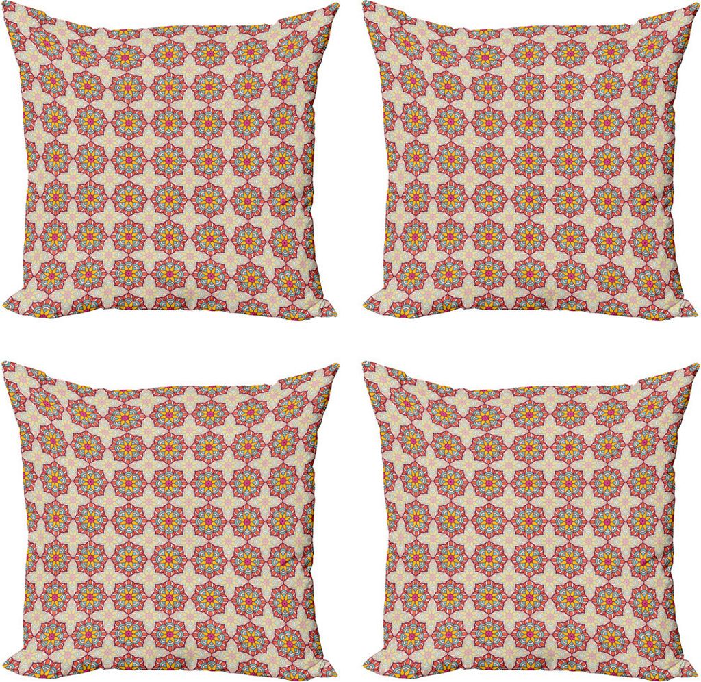 ABAKUHAUS Ethnisch Kissenbezug Set (4 Stück), Mosaik Aufwändige Blüten, Moderner Doppelseitiger Digitaldruck, 50 cm x 50 cm, Mehrfarbig