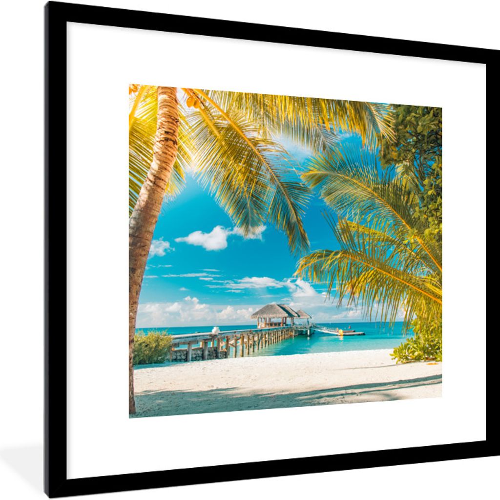 MuchoWow Gerahmtes Poster Tropisch - Strand - Palme 40x40 cm - Poster mit Schwarzem Bilderrahmen Wandposter Rahmen Foto Bilder - Poster - Plakat ...