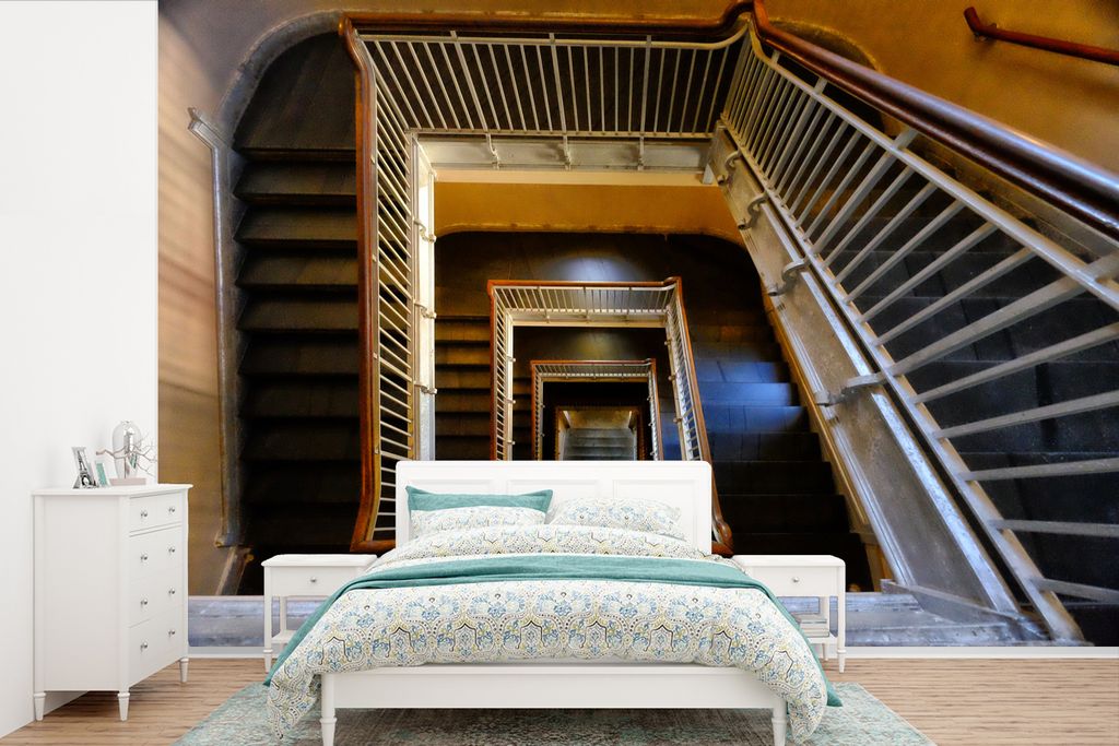 MuchoWow Fototapete für Wohnzimmer oder Schlafzimmer Wandtapete Vinyl Motivtapete Historische Treppe auf Ellis Island in New York Amerika - 450x...