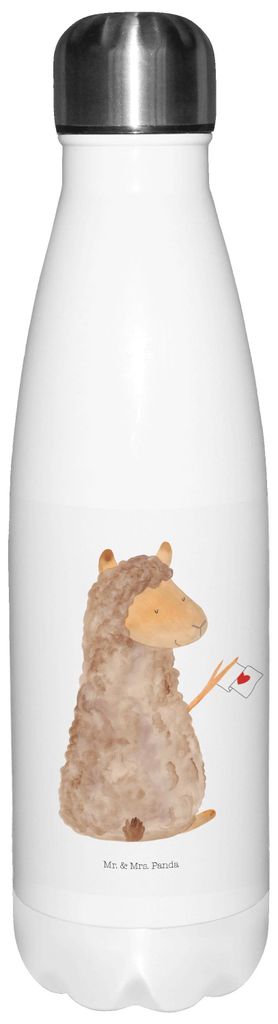 Mr. & Mrs. Panda Thermos Alpaka Fahne - Weiß - Geschenk, Sportflasche, Lama, Alpakas, trinkflaschen, flasche aus edelstahl, Trinkflasche, thermosf...