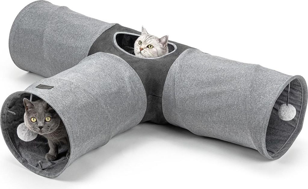 lionto Spieltunnel für Katzen, hochwertiger Faux-Linen Produktbild 