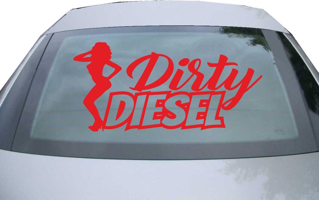 Indigos UG - Aufkleber Heckscheibe & Motorklappe DE7030 - rot - 600x284 mm - Dirty Diesel - Auto Scheiben Fenster Heckklappe Tuning Racing JDM - Di...