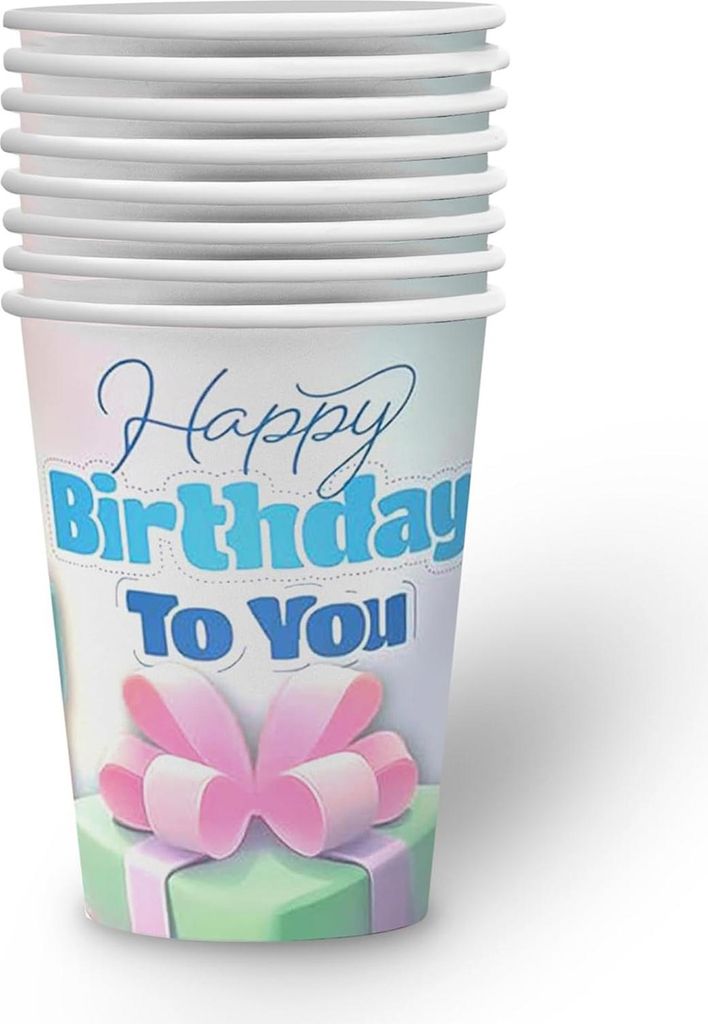 Happy Birthday Becher Pastell – 8er-Pack, 250 ml, zarte Farben für die Party