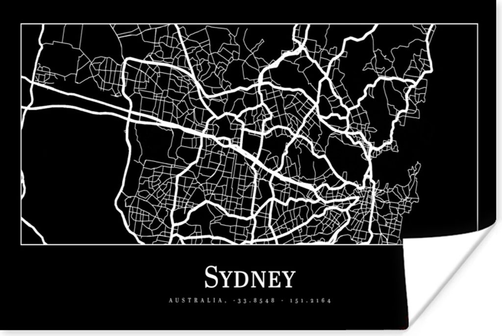 MuchoWow Poster Karte - Sydney - Stadtplan 180x120 cm - Fotoplakat
