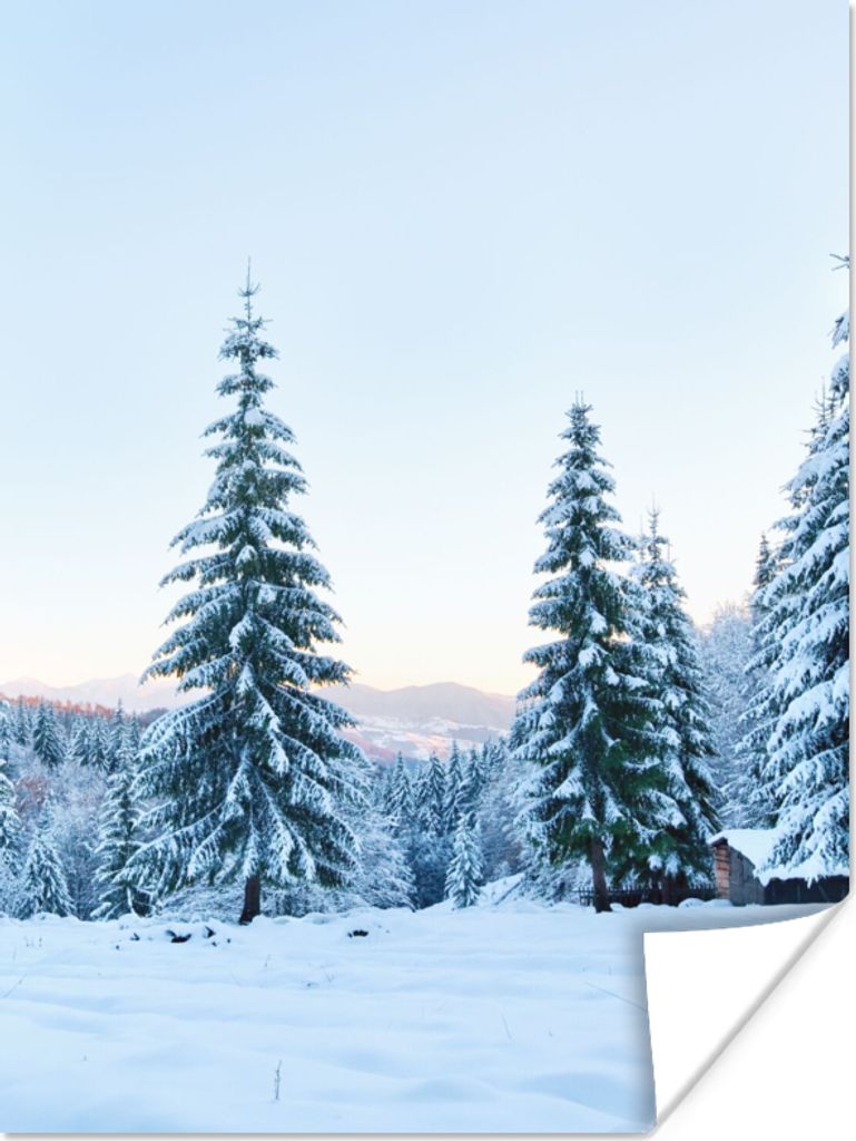 MuchoWow Poster Winter - Schnee - Bäume 30x40 cm - Wandplakat - Poster Kinderzimmer