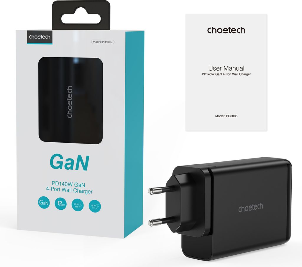 Choetech GaN 140W 4portová nabíječka (2x USB C, 2x USB) Obrázek produktu 