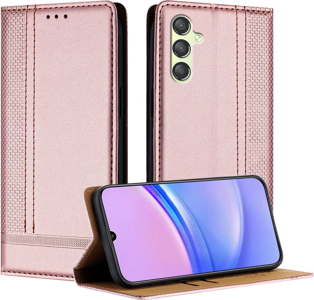 Handyhülle für Samsung Galaxy A24 4G Leder Flip Klappbare Schutzhülle mit Standfunktion Pink