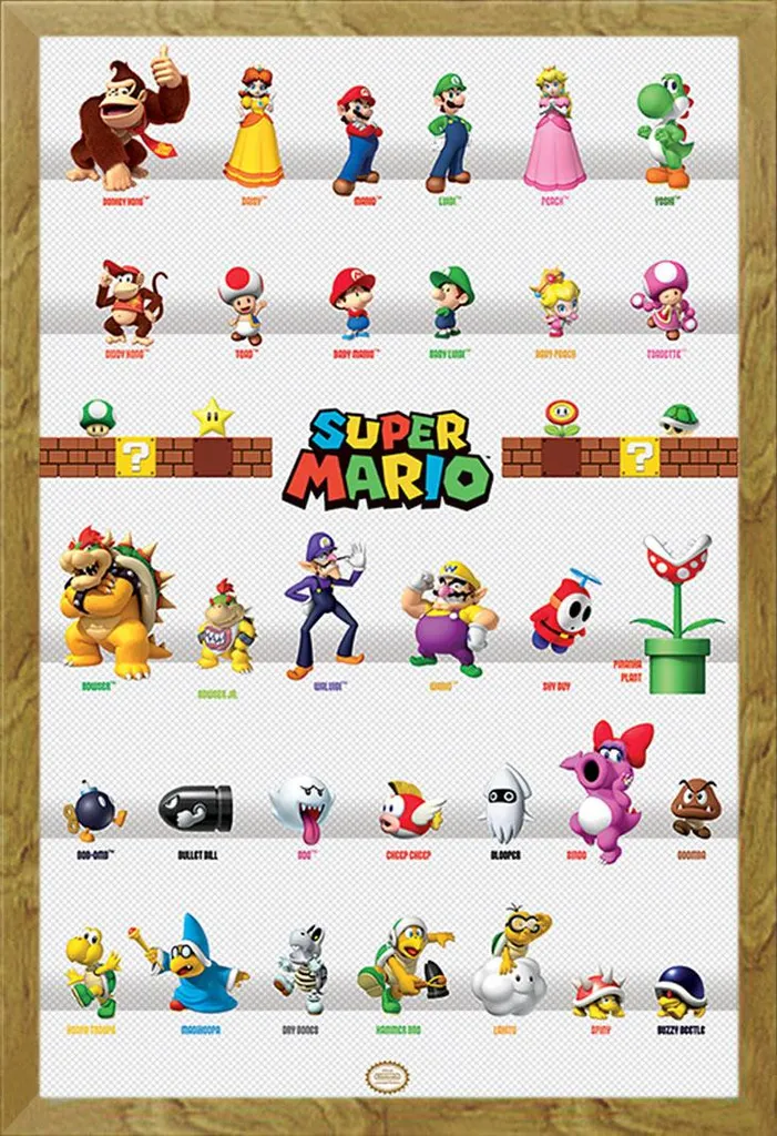 Quadro Super Mario Parata con Cornice Legno Rovere Shinsuke 61x91