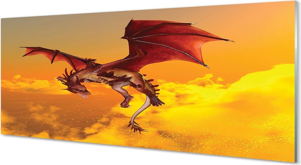 Glasbilder 125x50 Wandkunst Wolken Himmel Drachen