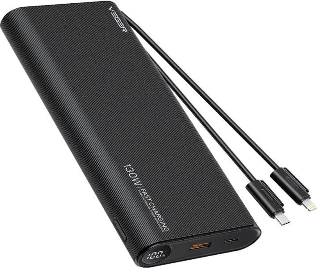 Powerbank 25000mAh 130W VEGER TCE130 Noir avec Câble USB-C Lightning PD