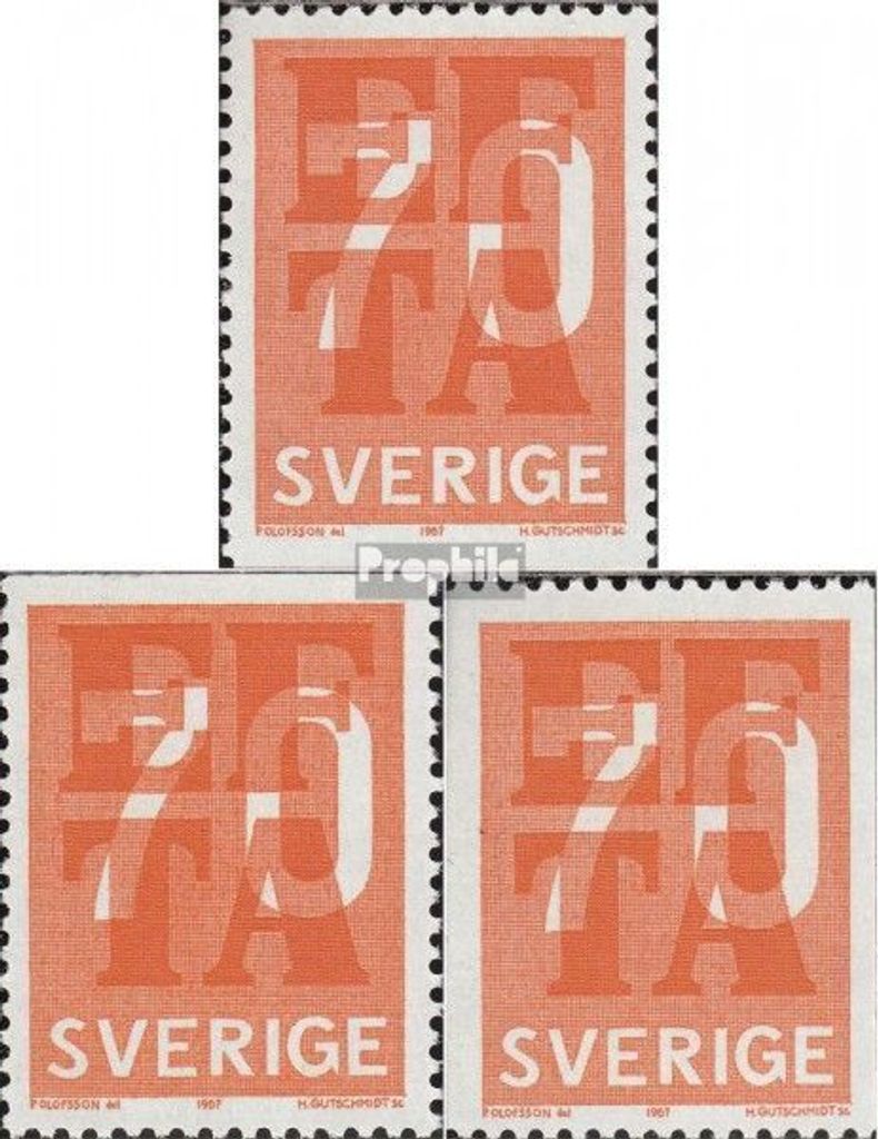 Briefmarken Schweden 1967 Mi 573C,Do,Du (kompl.Ausg.) postfrisch EFTA