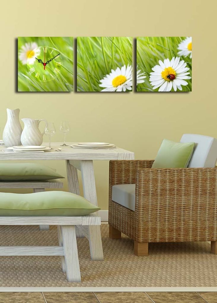 Opviq, 3P2828CS- CLA2676, Bunt, Wanduhren, 90 x 28 cm, 100% Wildleder -Leinwand